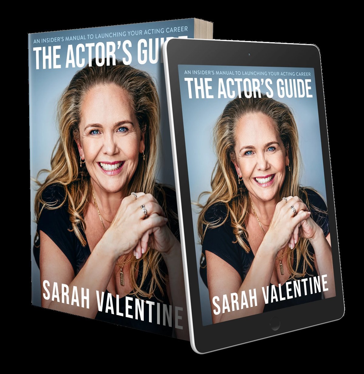 The Actors Guide book by Sarah Valentine shown in paperback and digital formats